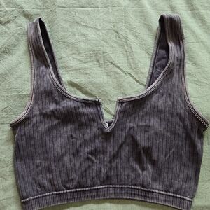 Zenana Outfitters Ribbed V-Notch Cropped Tank Top - Charcoal